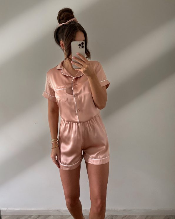 jedwabna piżamka różowa
